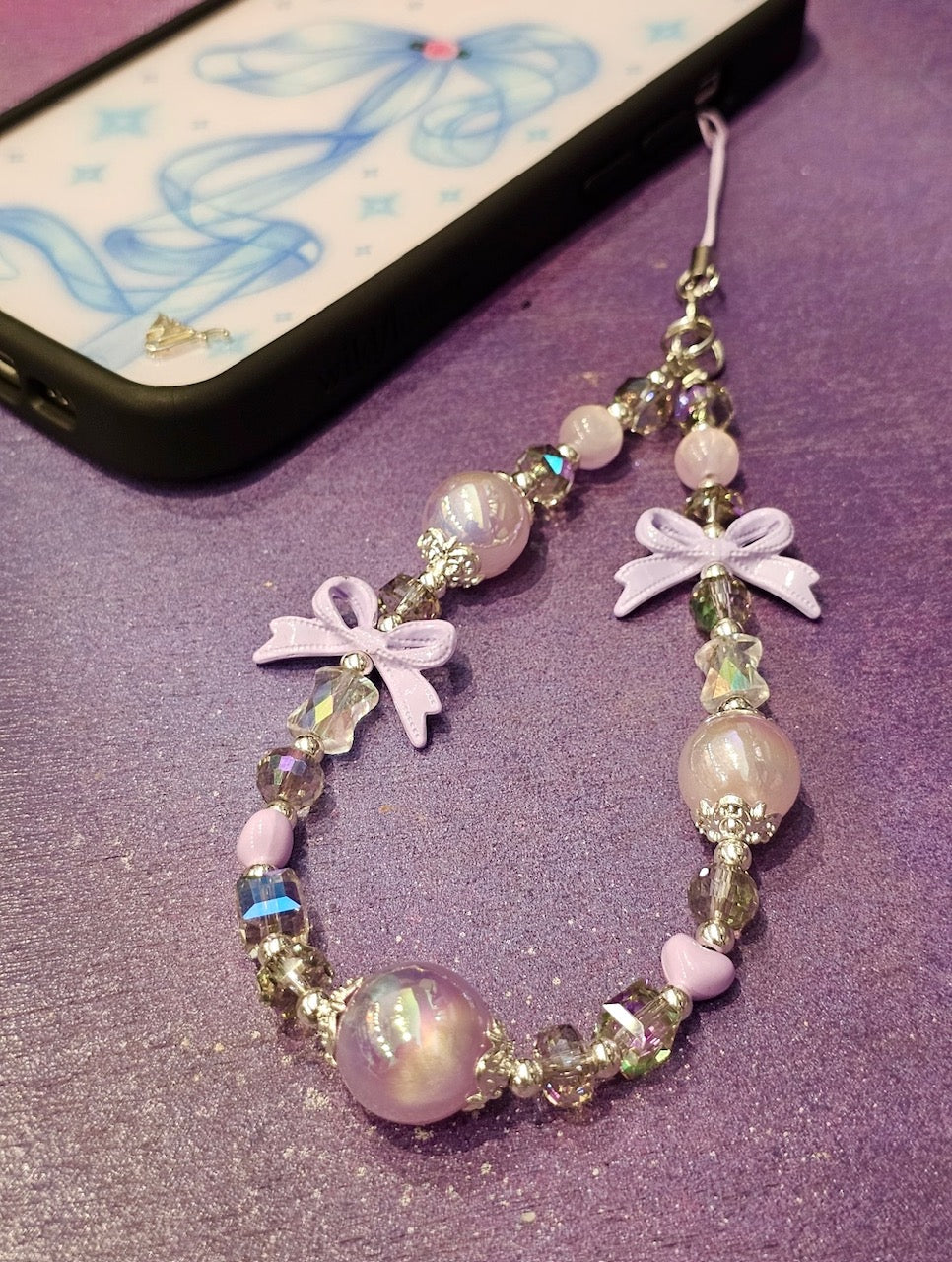 Wristlet Hearts Bow Pink Crystal Balls